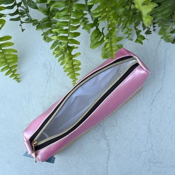 Stylish Pink and Gold Quilted Cosmetic Bag / Pencil Pouch NWT - Picture 3 of 6